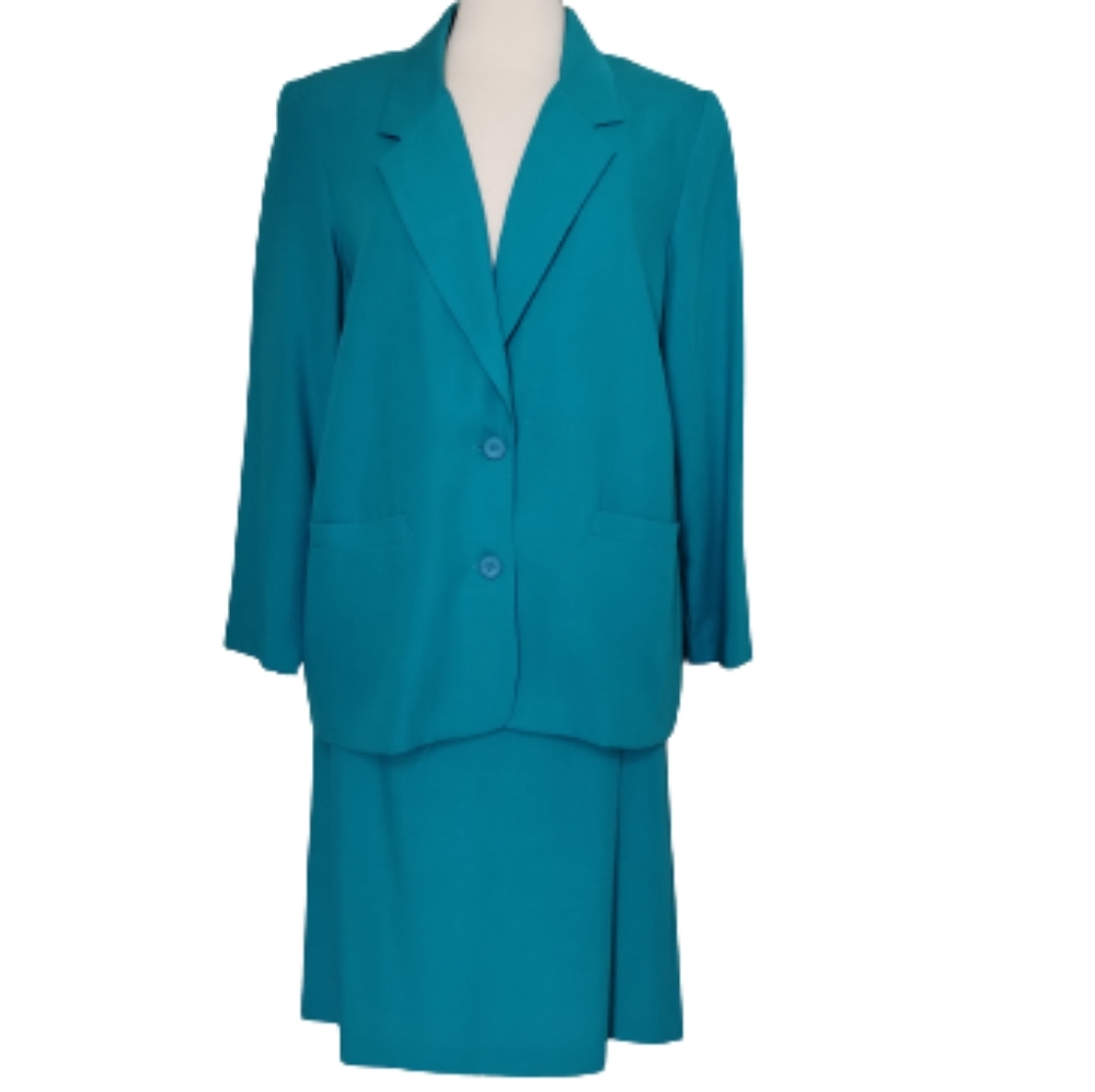Vintage Alfred Dunner Teal Skirt Suit Set 16P Petite Plus 2-Pc Blazer & Skirt